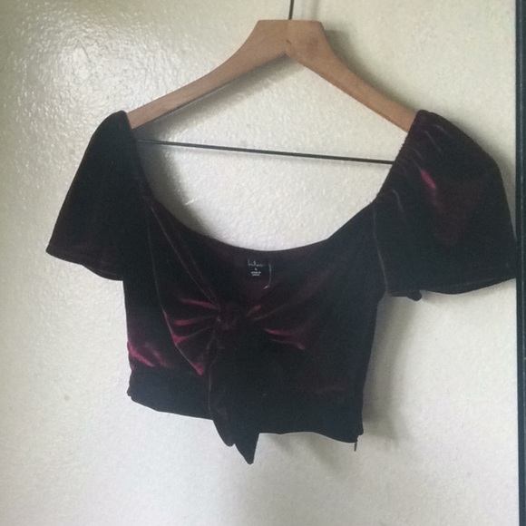 LULUS STYLE BURGANDY VELVET TIE FRONT TWO PIECE! - Picture 2 of 10